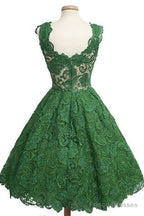 Vintage Scoop Knee-Length Sleeveless Hunter Lace Homecoming Dress