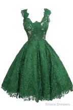Vintage Scoop Knee-Length Sleeveless Hunter Lace Homecoming Dress
