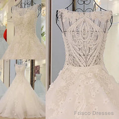Vintage Scoop Neck Pearl And Crystal Beaded Ball Gowns Wedding Dresses