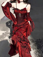Vintage Sheath Irregular Ruffled Spaghetti Straps WomenS Burgundy Birthday Party Dresses With Sleeves