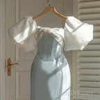 Vintage Sheath Light Sky Blue Satin Formal Prom Dress Formal Dress