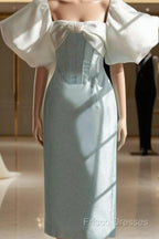 Vintage Sheath Light Sky Blue Satin Formal Prom Dress Formal Dress