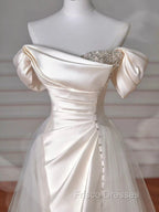 Vintage Sheath Off The Shoulder Satin Long Formal Prom Dress Party Evening Dress