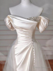 Vintage Sheath Off The Shoulder Satin Long Prom Dresses Party Evening Dress