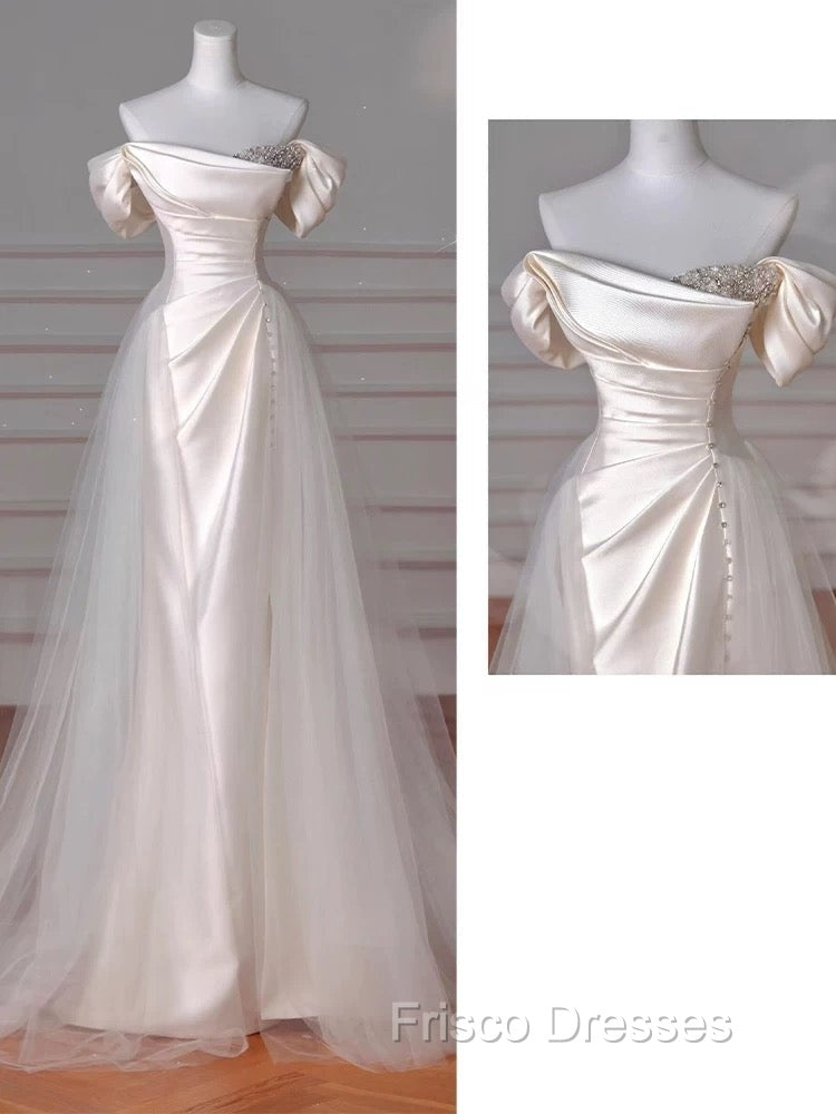 Vintage Sheath Off The Shoulder Satin Long Formal Prom Dress Party Evening Dress