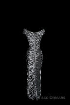 Vintage Sheath Off The Shoulder Silver Gray Sleeveless Long Formal Prom Gown Fairy Formal Prom Dress