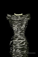 Vintage Sheath Off The Shoulder Silver Gray Sleeveless Long Formal Prom Gown Fairy Formal Prom Dress