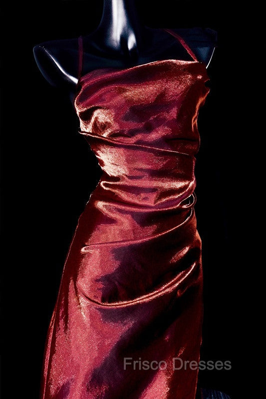 Vintage Sheath Spaghetti Straps Burgundy Ankle Length Formal Prom Dress Birthday Outfits