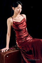 Vintage Sheath Spaghetti Straps Burgundy Ankle Length Prom Dresses Birthday Outfits