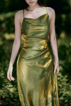 Vintage Sheath Spaghetti Straps Green Shiny Formal Prom Dress Birthday Outfits