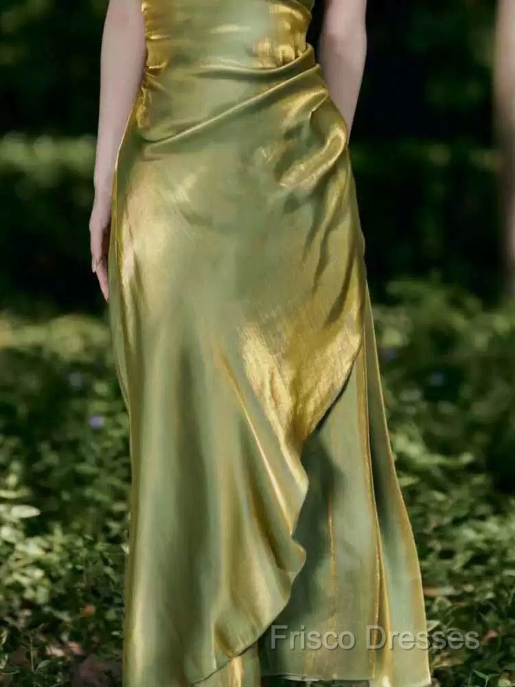 Vintage Sheath Spaghetti Straps Green Shiny Formal Prom Dress Birthday Outfits
