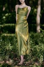Vintage Sheath Spaghetti Straps Green Shiny Formal Prom Dress Birthday Outfits