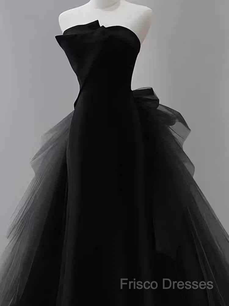 Vintage Sheath Strapless Satin Black Tulle Long Formal Prom Dress Formal Dress Secondary image