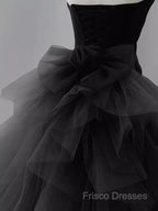 Vintage Sheath Strapless Satin Black Tulle Long Formal Prom Dress Formal Dress
