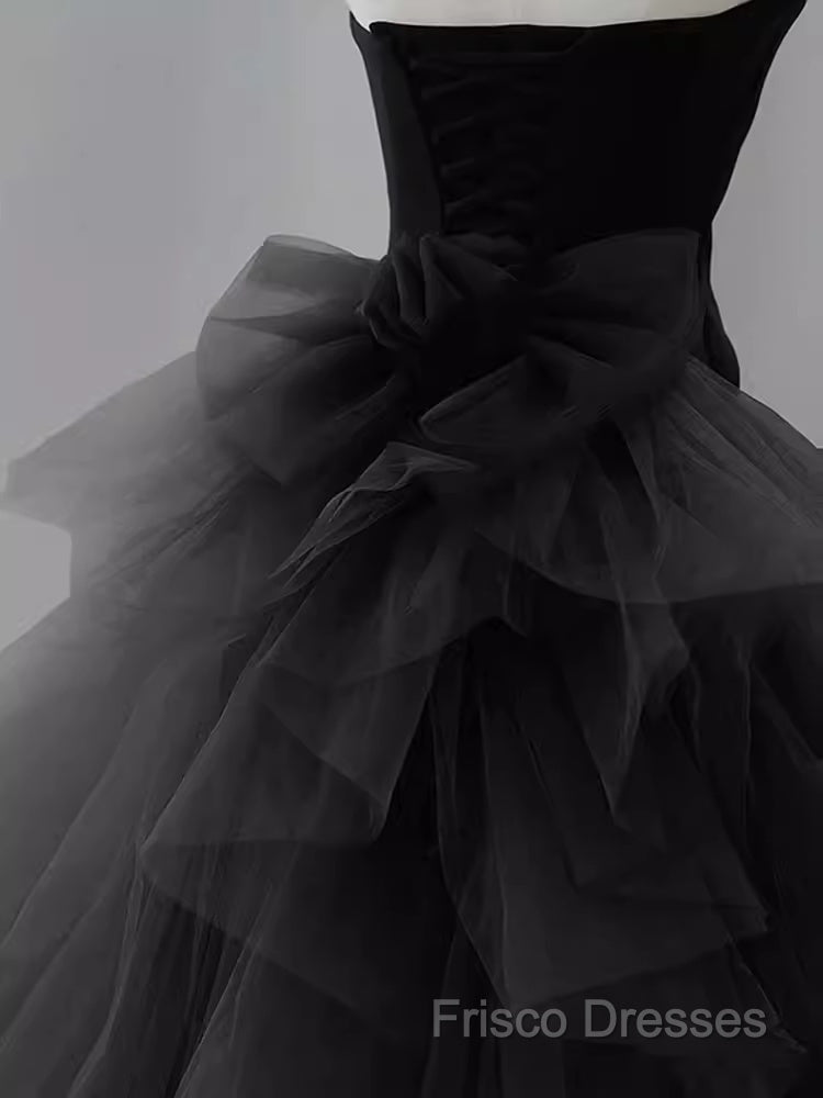 Vintage Sheath Strapless Satin Black Tulle Long Formal Prom Dress Formal Dress