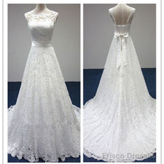 Vintage Simple Long A-Line Country Elegant Bridal Lace Up Back Bow Sash Full Lace Wedding Dresses,