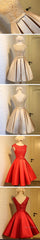 Vintage Sleeveless Appliques Satin Skirt V-Back A-Line Knee Length  For Teen Homecoming Dress