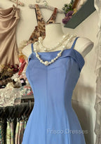 Vintage Soft Blue Spaghetti Strap A-Line Chiffon Birthday Formal Prom Dress Pretty Graduation Dress
