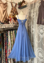 Vintage Soft Blue Spaghetti Strap A-Line Chiffon Birthday Formal Prom Dress Pretty Graduation Dress
