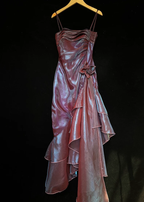 Vintage Spaghetti Straps Asymmetrical Midi Length Party Dress