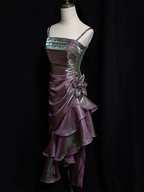 Vintage Spaghetti Straps Asymmetrical Midi Length Party Dress