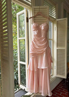 Vintage Spaghetti Straps Blue Chiffon Satin  Ruffles Long Prom Dresses Fairytale Evening Dresses