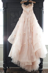 Vintage Strapless Sweetheart Neckline Flower Tulle Wedding Dress