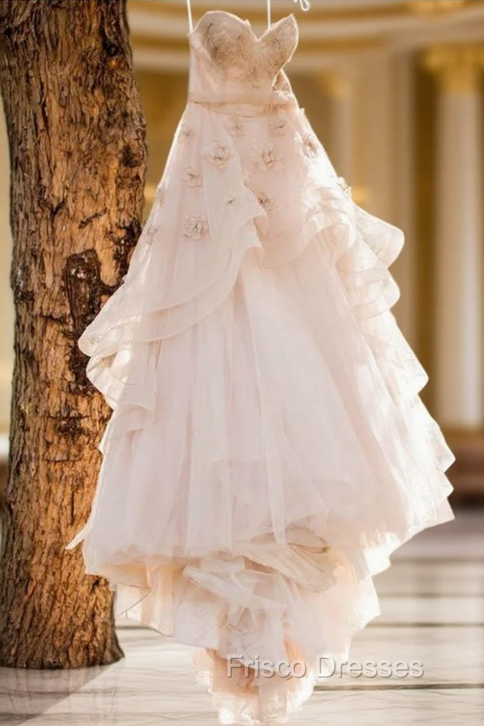 Vintage Strapless Sweetheart Neckline Flower Tulle Wedding Dress Main image