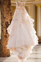 Vintage Strapless Sweetheart Neckline Flower Tulle Wedding Dress