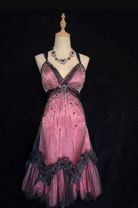 Vintage Tulle Beaded A Line Birthday Dress Spaghetti Straps Homecoming Dress Cocktail Dress Main image