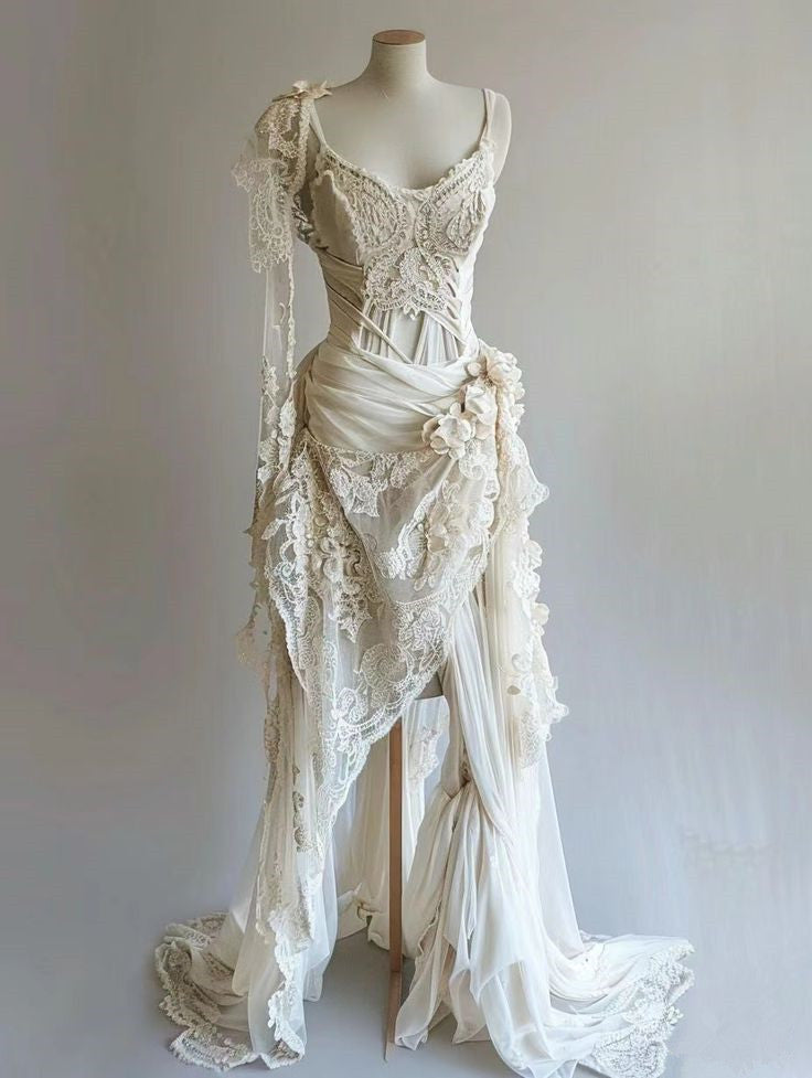 Vintage Unique Long Lace Prom Dress Wedding Dress Bridal Gown Secondary image