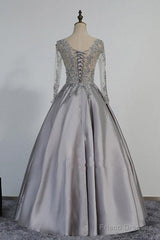 Vintage V-Neck Long Sleeves Appliques Beading Long Evening Dress