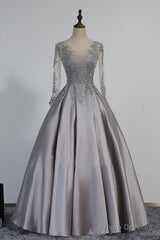 Vintage V-Neck Long Sleeves Appliques Beading Long Evening Dress