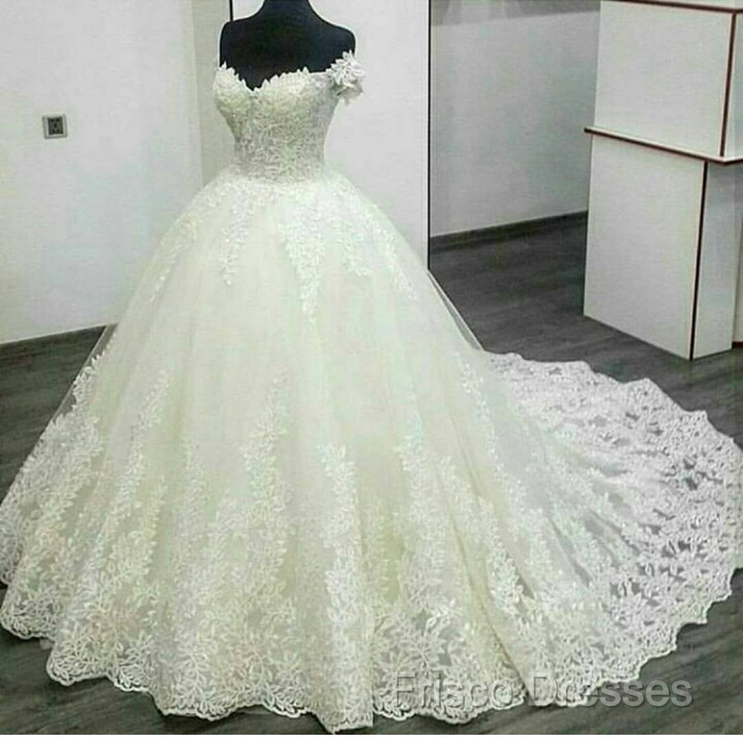 Vintage V-Neck Off The Shoulder Lace Wedding Ball Gown Dress Secondary image