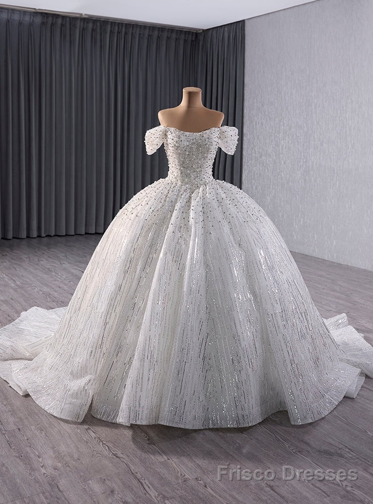 Vintage White Tulle Sequins Strapless Beading Wedding Dress Main image