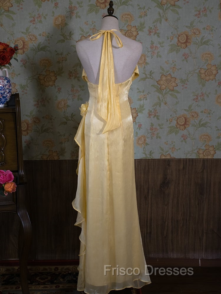 Vintage Yellow Halter Neck Floral Formal Prom Gown Fairy Princess Dress Secondary image