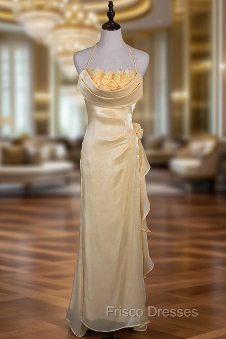 Vintage Yellow Halter Neck Floral Formal Prom Gown Fairy Princess Dress Main image