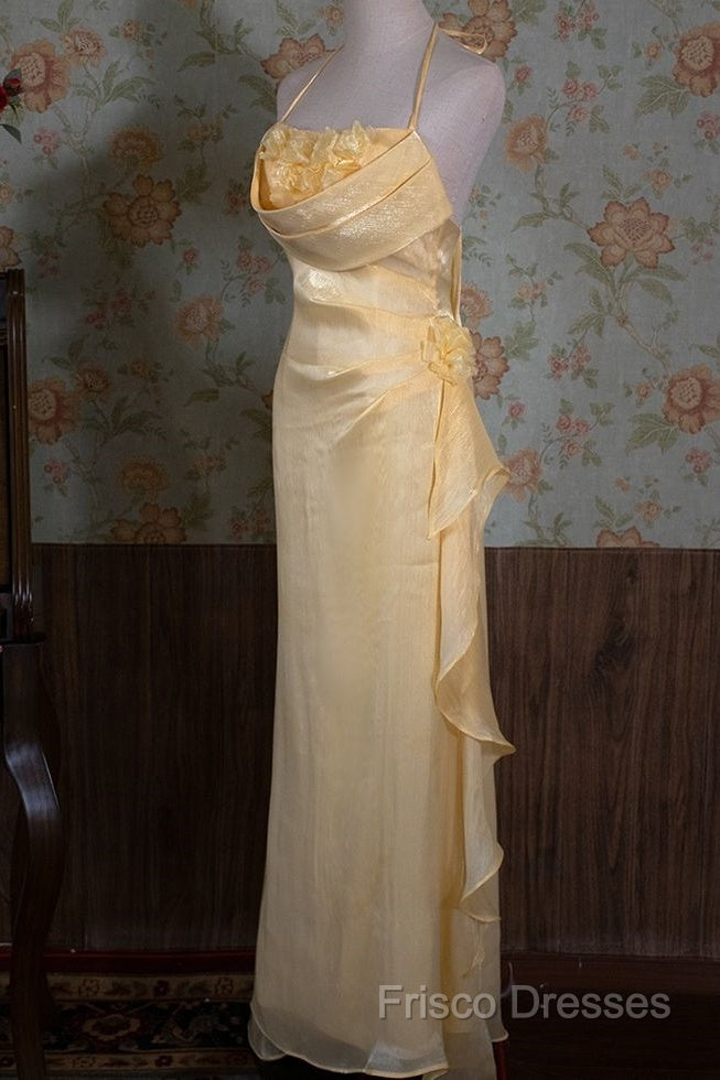 Vintage Yellow Halter Neck Floral Formal Prom Gown Fairy Princess Formal Prom Dress Secondary image