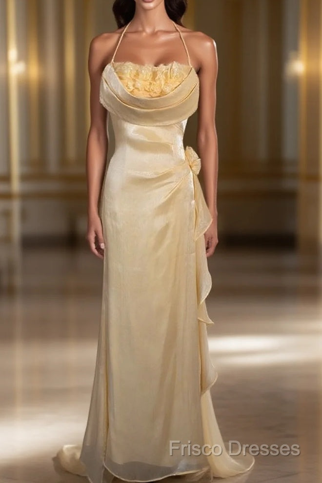 Vintage Yellow Halter Neck Floral Formal Prom Gown Fairy Princess Formal Prom Dress Main image