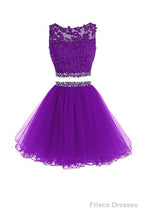 Violet Two Piece Tulle Homecoming Dresses Short Prom Dresses With Beading