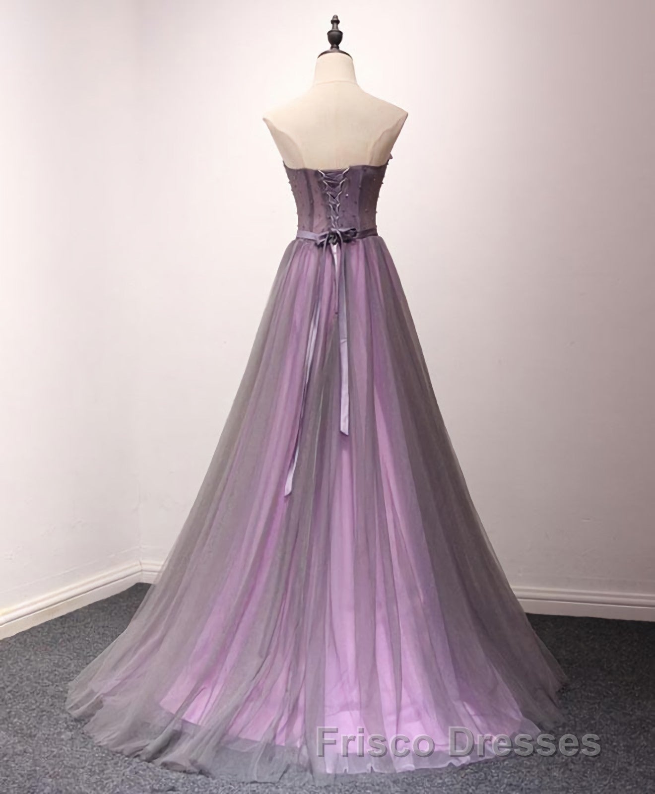Pruple Tulle Sweetheart Neck Long Formal Prom Dress, Evening Dress