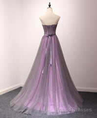 Pruple Tulle Sweetheart Neck Long Prom Dress, Evening Dress