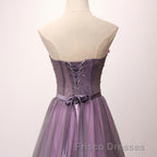 Pruple Tulle Sweetheart Neck Long Formal Prom Dress, Evening Dress