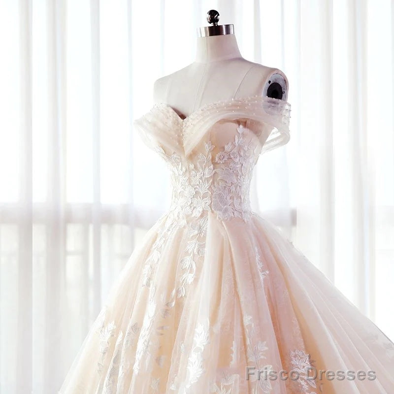 Wedding Dress Long Tulle Prom Dress With Lace Off The Shoulder