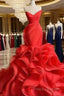 Wedding Dress Long Train Organza Tiered Skirt Ruffled Plus Size Formal Prom Gown