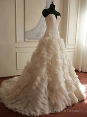 Weitese Formal WomenS Dresses Ivory Elegant Strapless Puffy Tiered Ball Gown Prom Dress Wedding Dress Prom Dress Stores