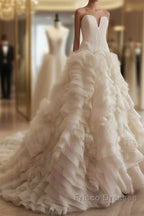 Weitese Formal WomenS Dress Ivory Elegant Strapless Puffy Tiered Ball Gown Formal Prom Dress Wedding Dress Formal Prom Dress Stores