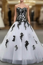 Weitese Formal WomenS Dress Strapless Beautiful White And Black Long Formal Prom Dress Ball Gown Wedding Dress Formal Prom Clothing
