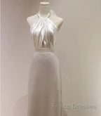 Weitese Formal WomenS Dress White Halter Light Wedding Dress Bride Dress Fishtail Evening Dress Formal Prom Dress Stores