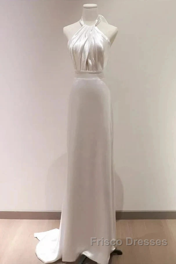 Weitese Formal WomenS Dress White Halter Light Wedding Dress Bride Dress Fishtail Evening Dress Formal Prom Dress Stores